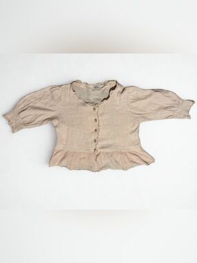 Lin Blanc Light Pink Ruffle Button-Front Linen Blouse Boho